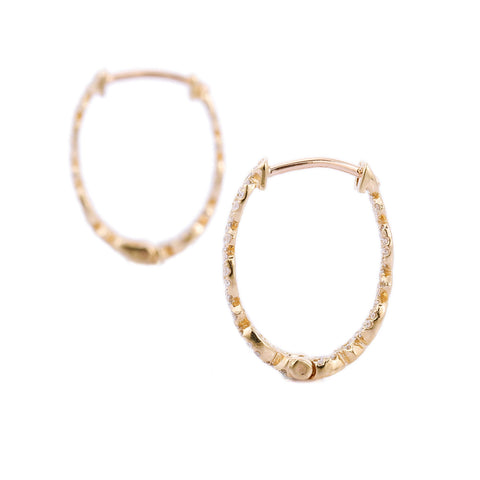 14K Rose Gold Hoop Earrings With Blazing Tiny Diamond - VR Jewels
