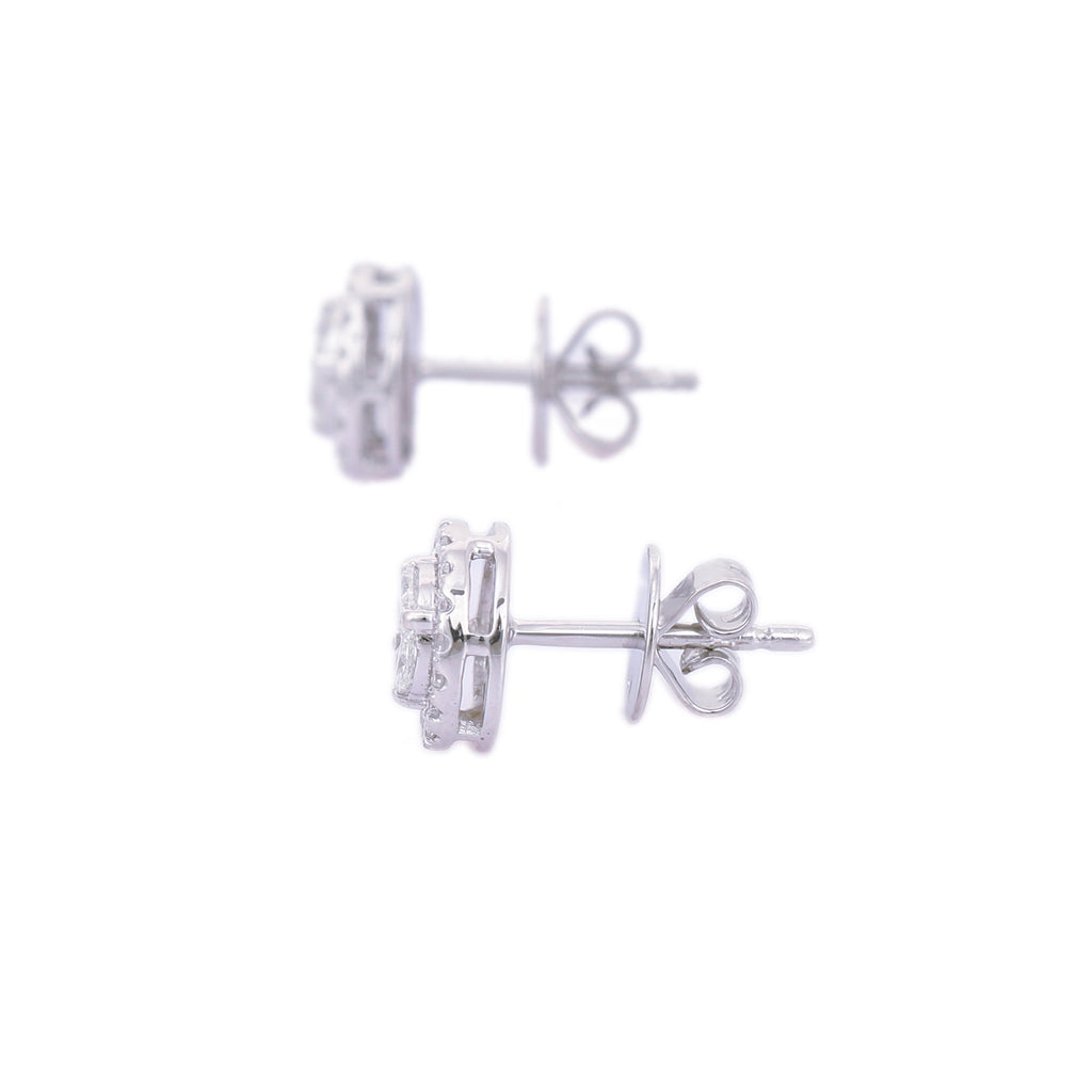 14K Solid White Gold Cluster Diamond Studs Image