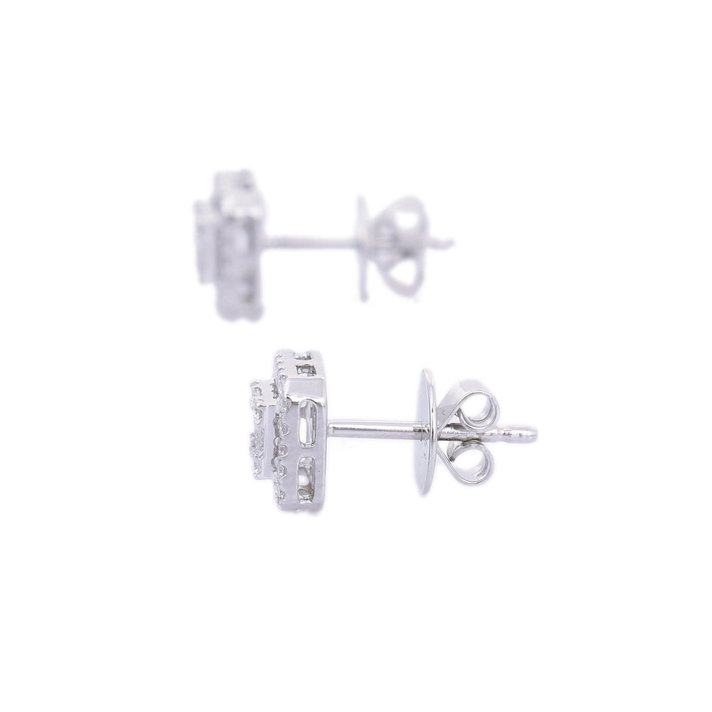14K Solid White Gold Cluster Square Diamond Studs Image