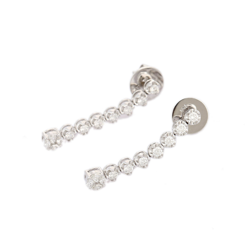 14K Solid White Gold Dangle Diamond Earrings Image