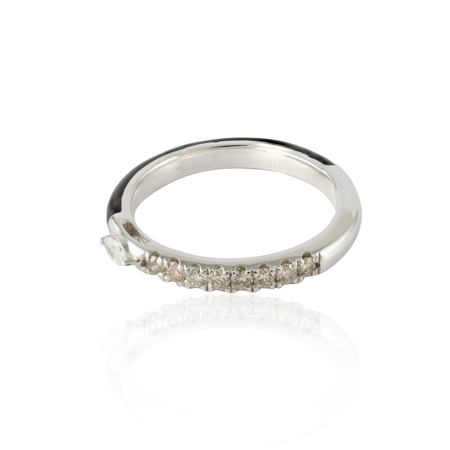 14K White Gold Diamond Black Enamel Ring - VR Jewels