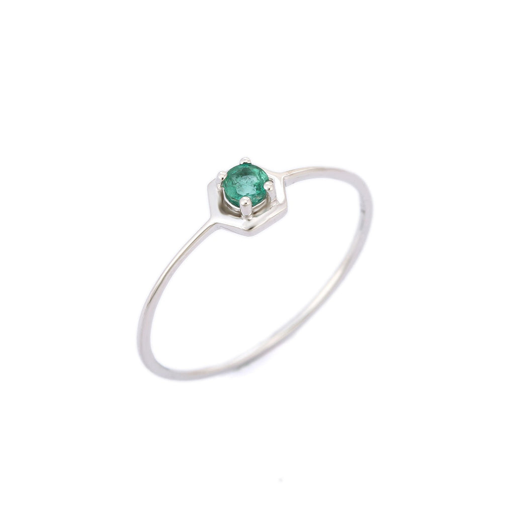 14K White Gold Emerald Pinky Ring Image