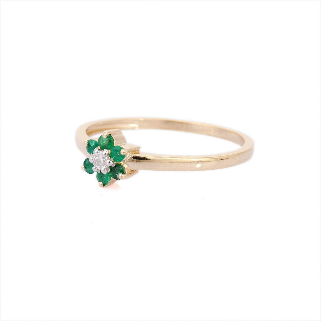 14K Gold Emerald & Diamond Flower Ring Image