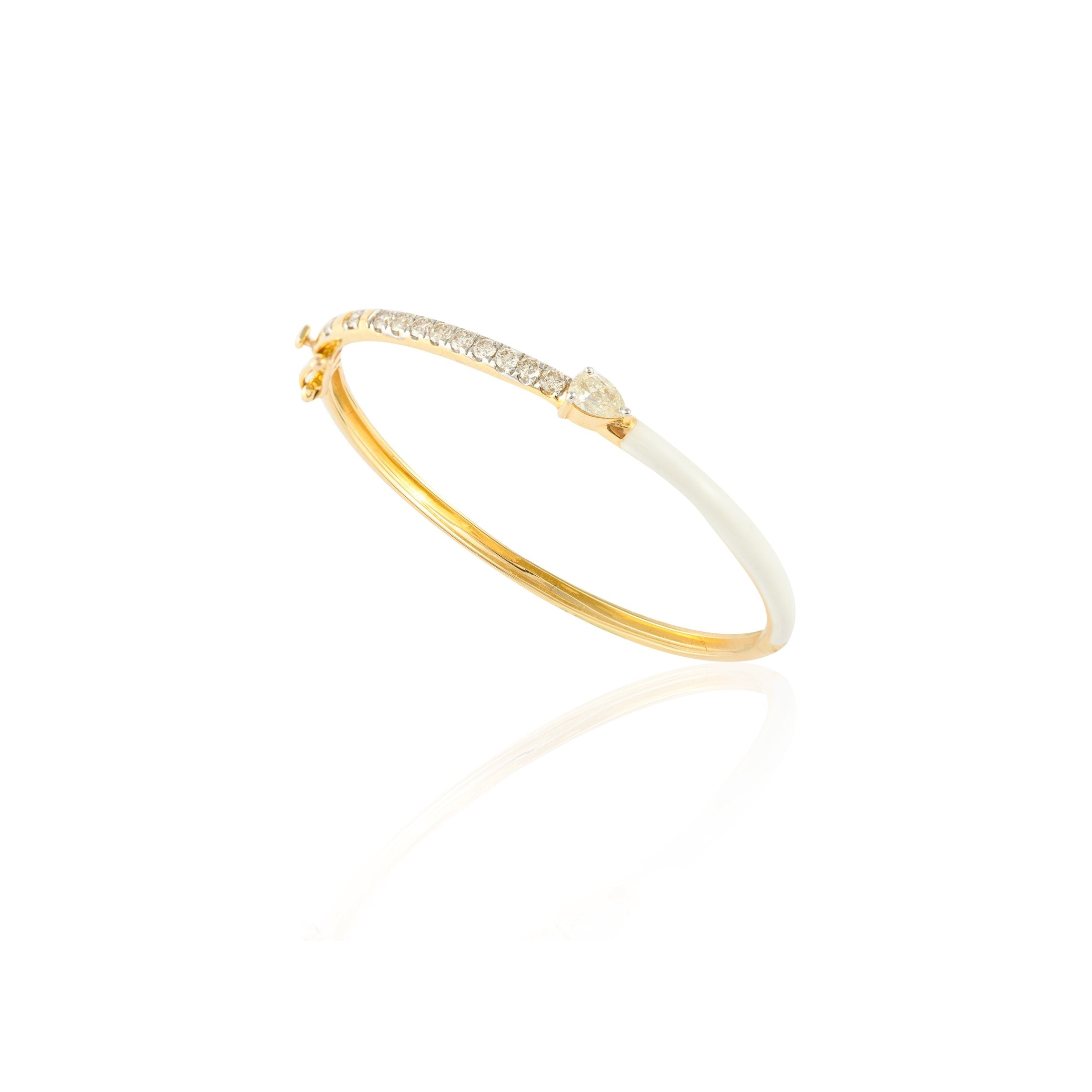 14K Yellow Gold Enamel Diamond Bangle - VR Jewels
