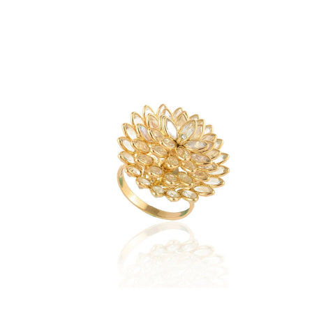14K Yellow Gold Rainbow Moonstone Sunflower Ring - VR Jewels