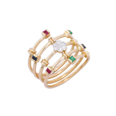 14K Yellow Gold Ruby & Emerald , Sapphire Ring - VR Jewels