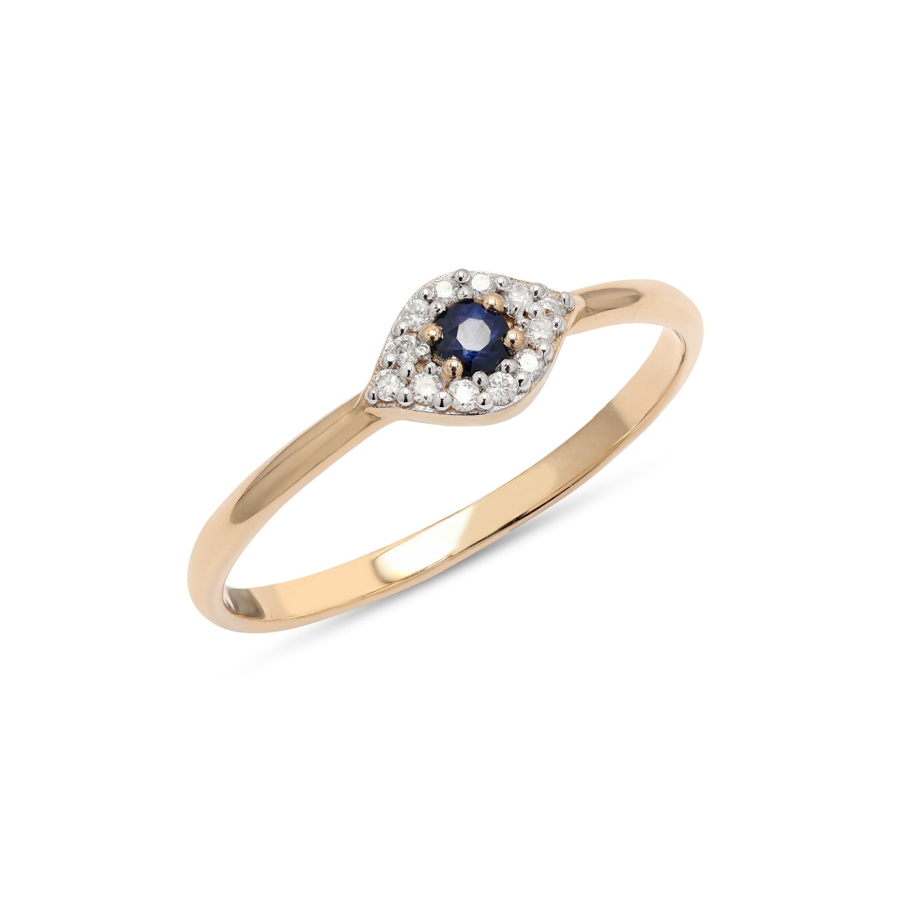 14K Yellow Gold Sapphire Evil Eye Ring - VR Jewels