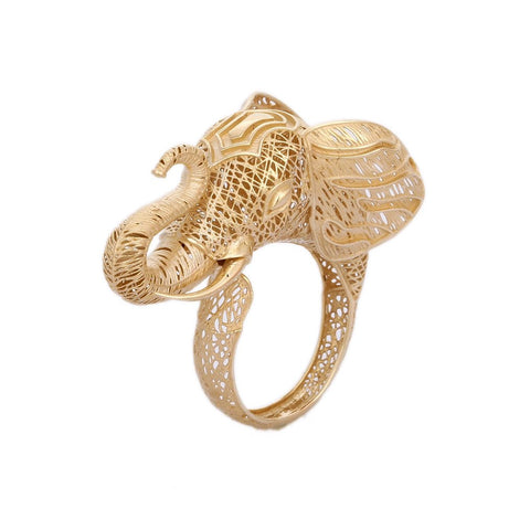 14K Yellow Gold Textured Elephant Ring - VR Jewels