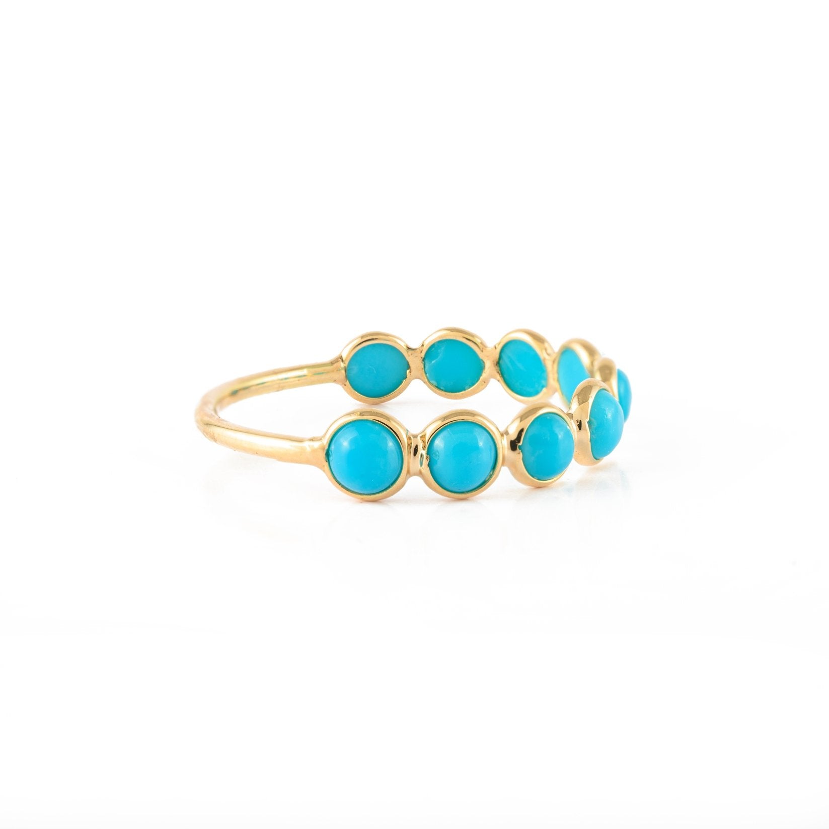 14K Yellow Gold Turquoise Half Eternity Band - VR Jewels