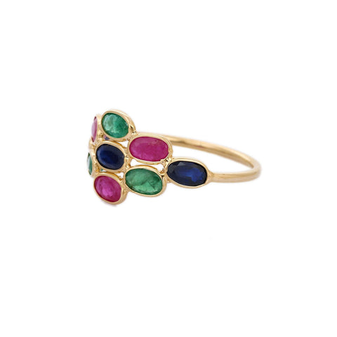 18K Gold and ruby, emerald, blue sapphire ring - VR Jewels