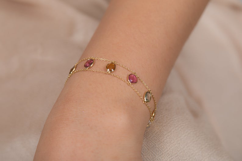 18K Gold Tourmaline Charm Bracelet Image