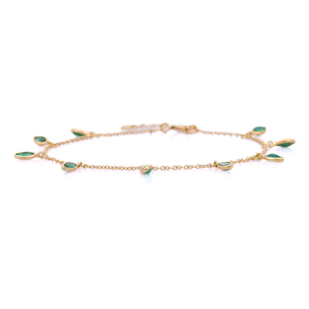18K Gold Marquise Emerald Charm Bracelet Image