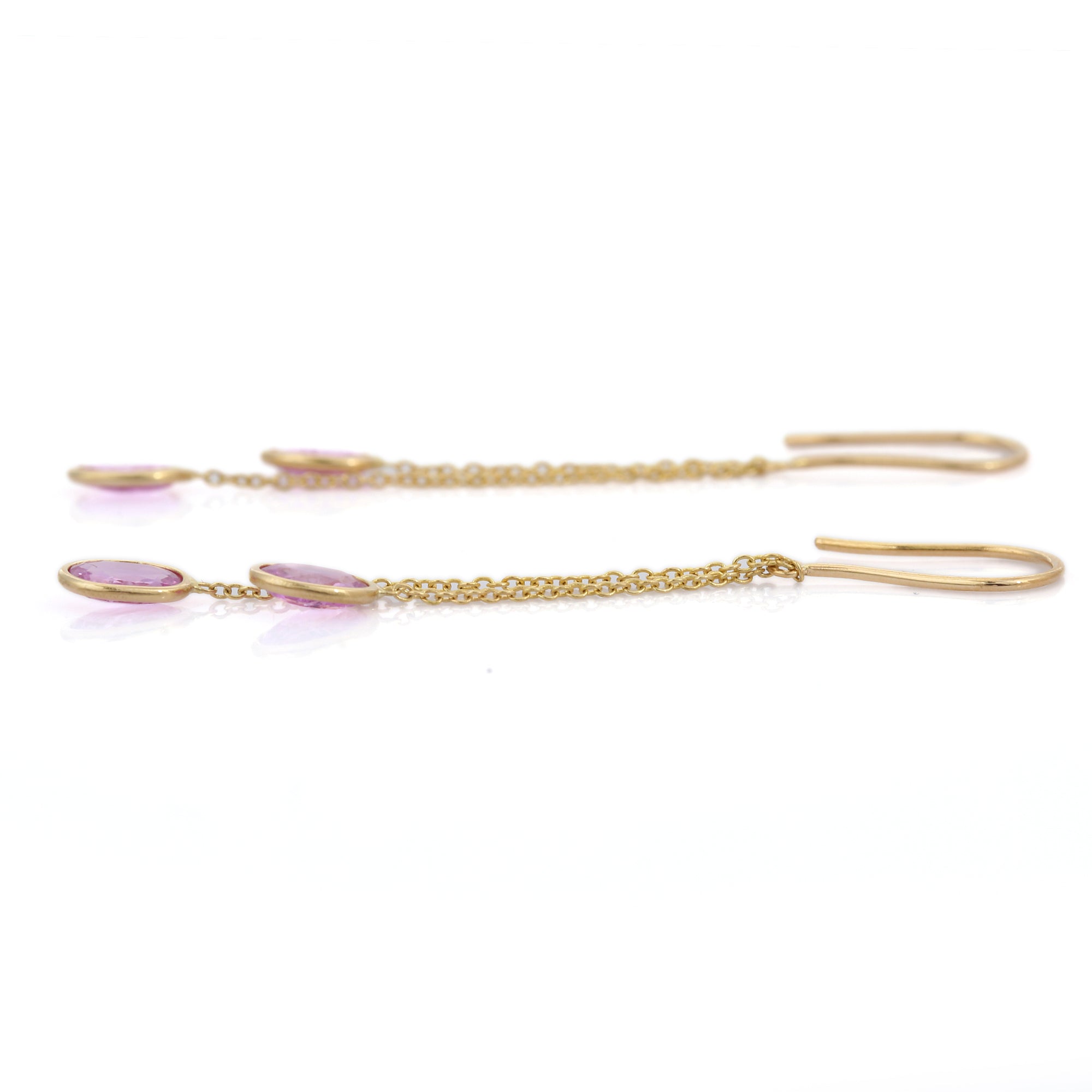18K Gold Pink Sapphire Dangle Earrings - VR Jewels