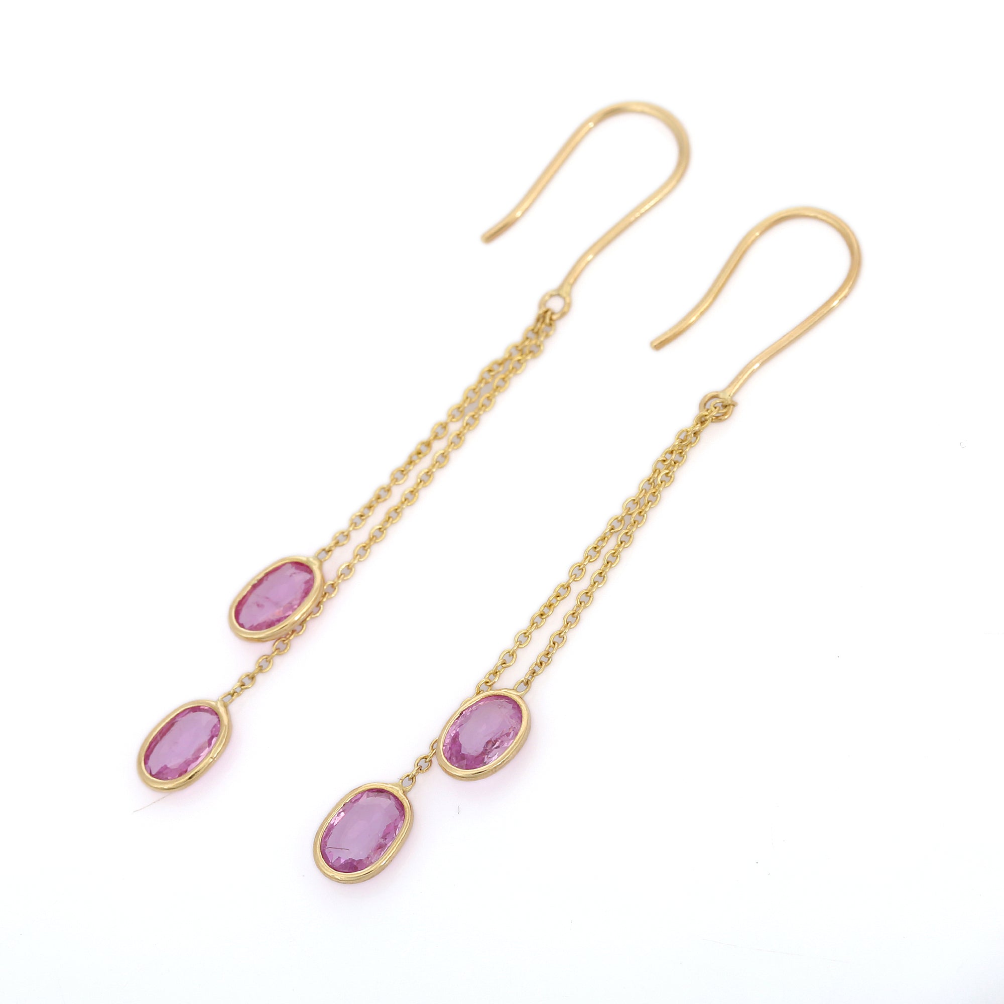 18K Gold Pink Sapphire Dangle Earrings - VR Jewels