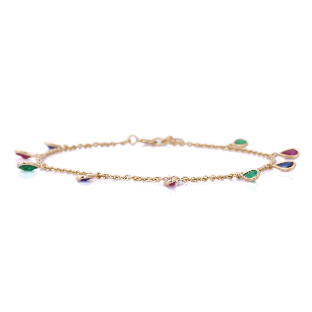 18K Gold Ruby Sapphire Emerald Charm Bracelet Image