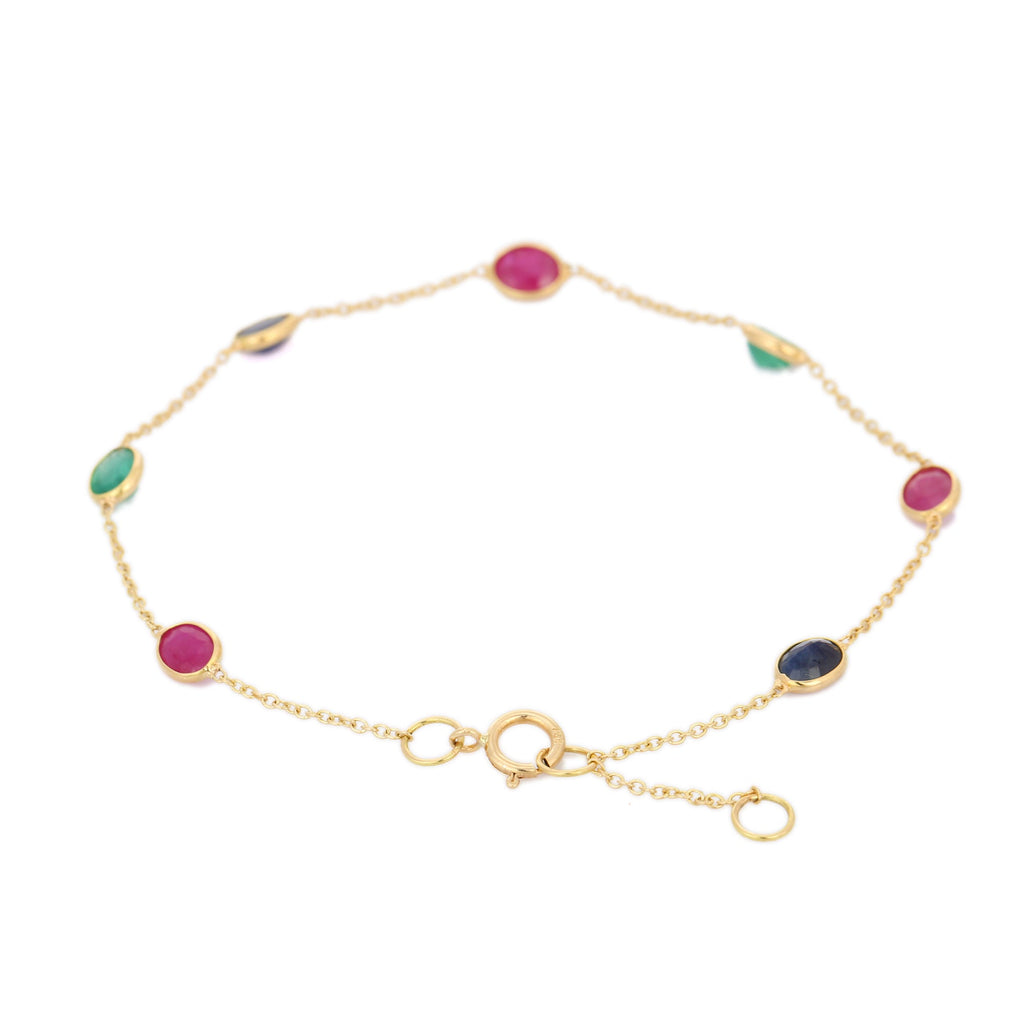 18K Ruby Emerald and Blue Sapphire Gemstone Bracelet Image