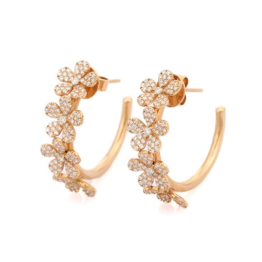 18K Solid Rose Gold Floral Diamond Earrings Image