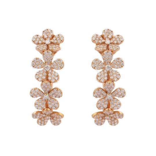 18K Solid Rose Gold Floral Diamond Earrings Image