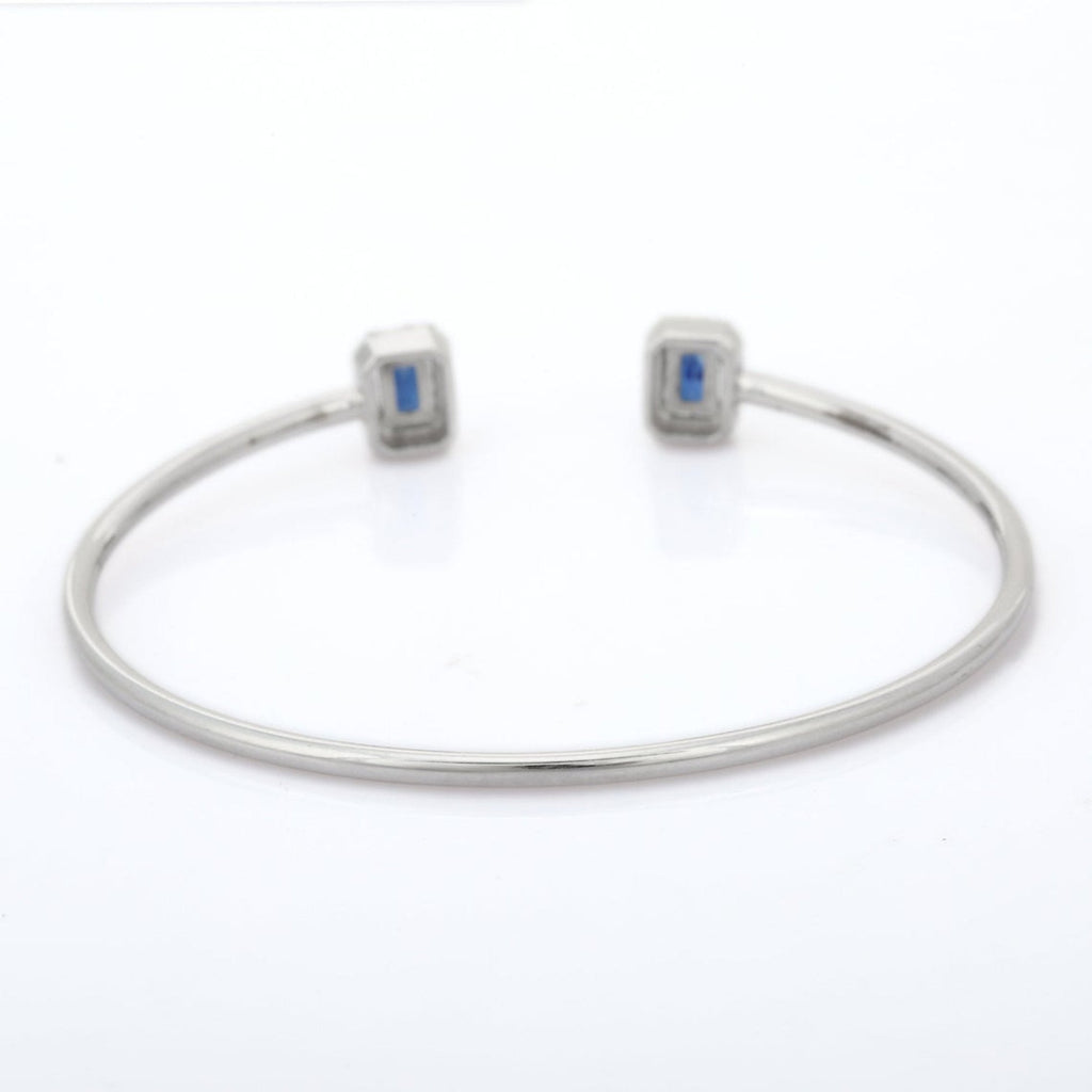 18K White Gold Blue Sapphire Diamond Bangle Bracelet Image