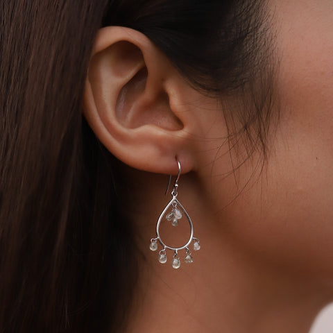18K White Gold Diamond Dangle Earrings - VR Jewels