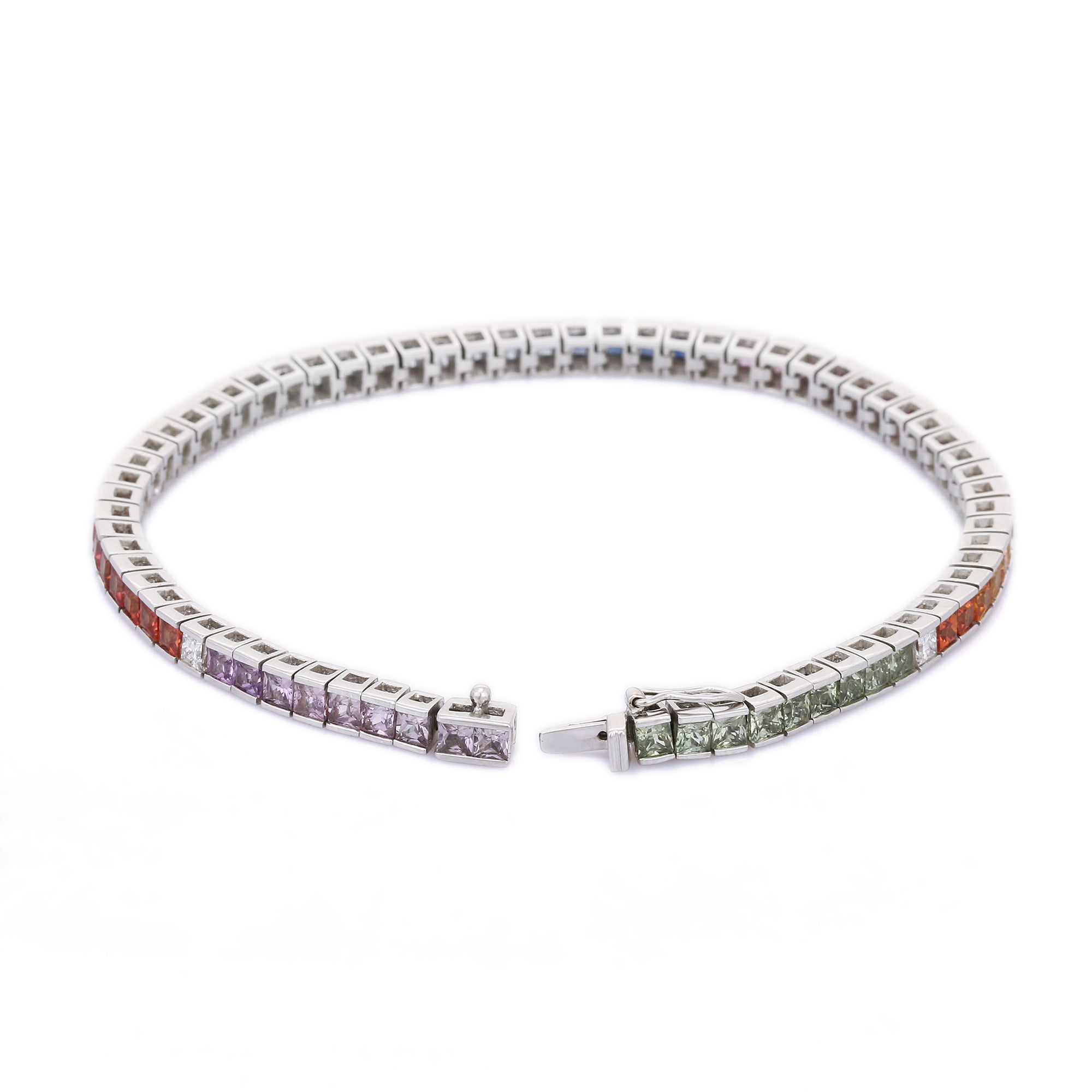 18K White Gold Multi Sapphire Diamond Bracelet - VR Jewels
