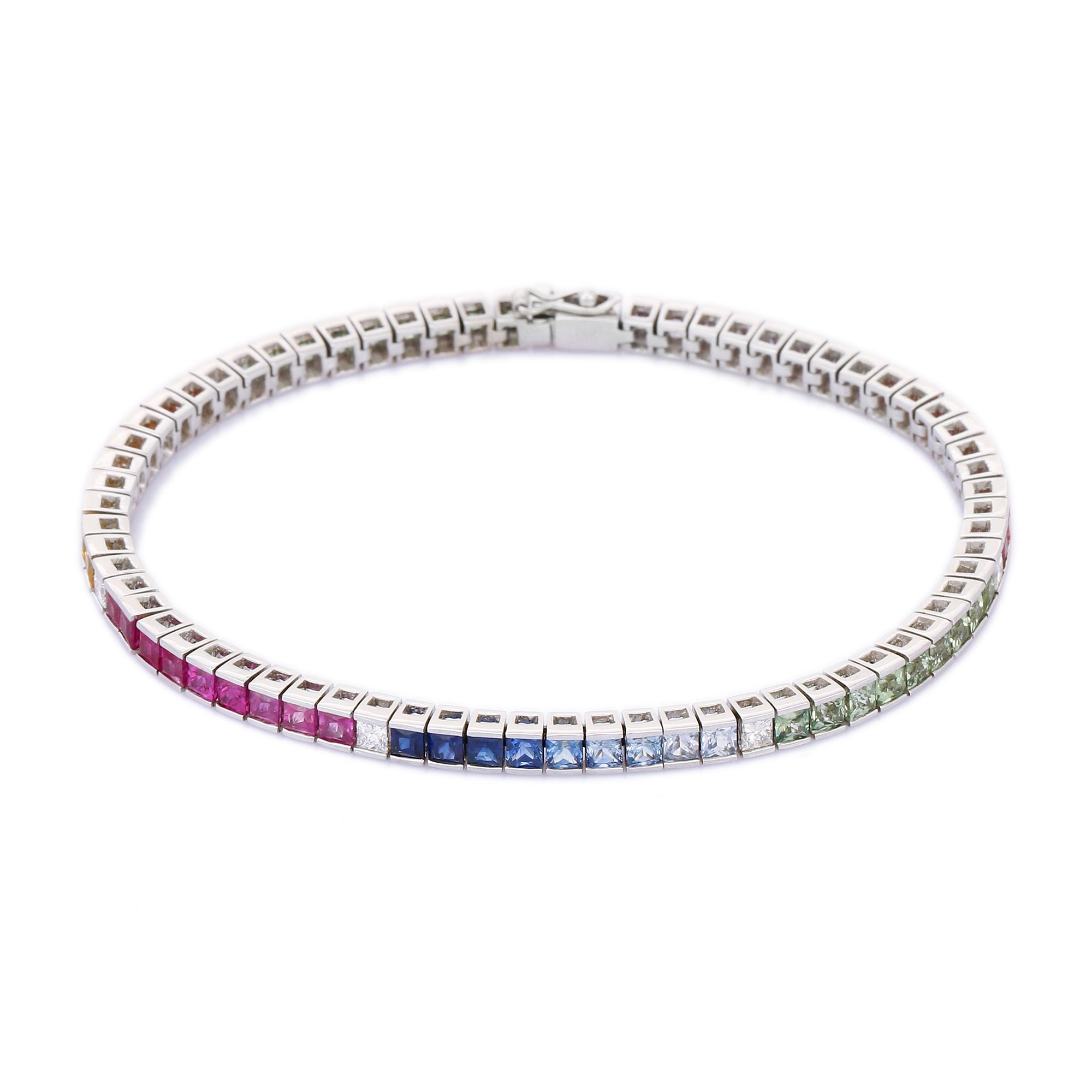 18K White Gold Multi Sapphire Diamond Bracelet - VR Jewels