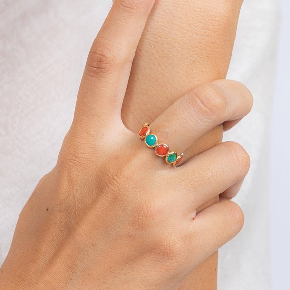 18K Yellow Gold Coral Turquoise Eternity Band - vrjewels-us