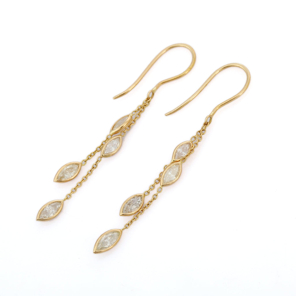 18K Yellow Gold Layered Chain Diamond Earrings Image