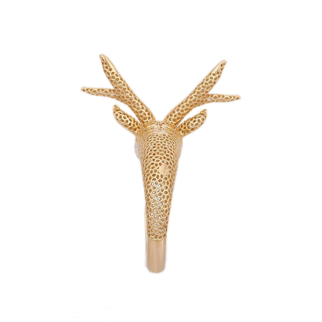 18K Gold Diamond Textured Reindeer Ring Image