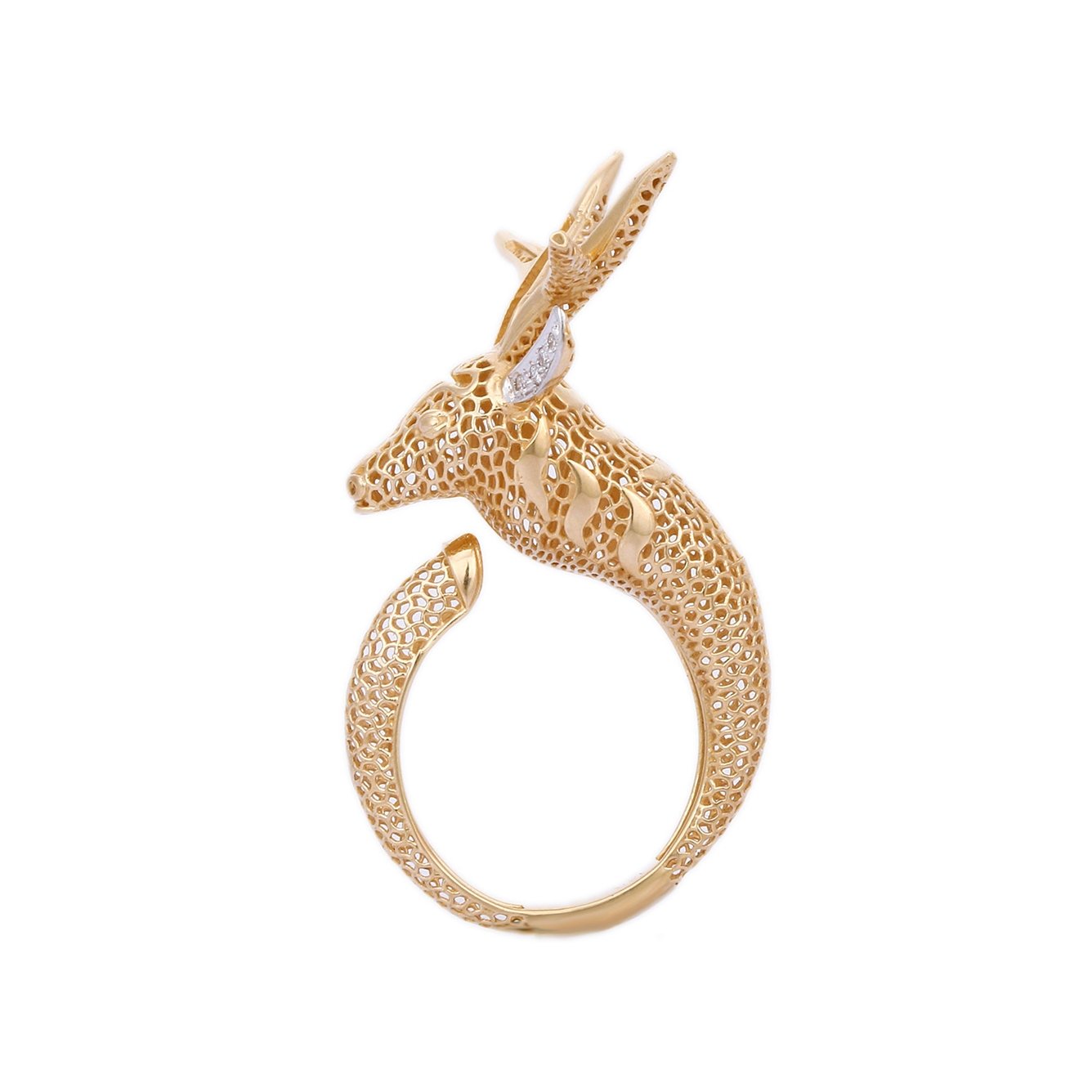 18K Yellow Gold Diamond Textured Reindeer Ring - VR Jewels