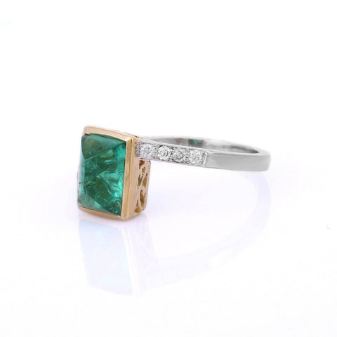 18K Yellow Gold Emerald Diamond Ring - VR Jewels