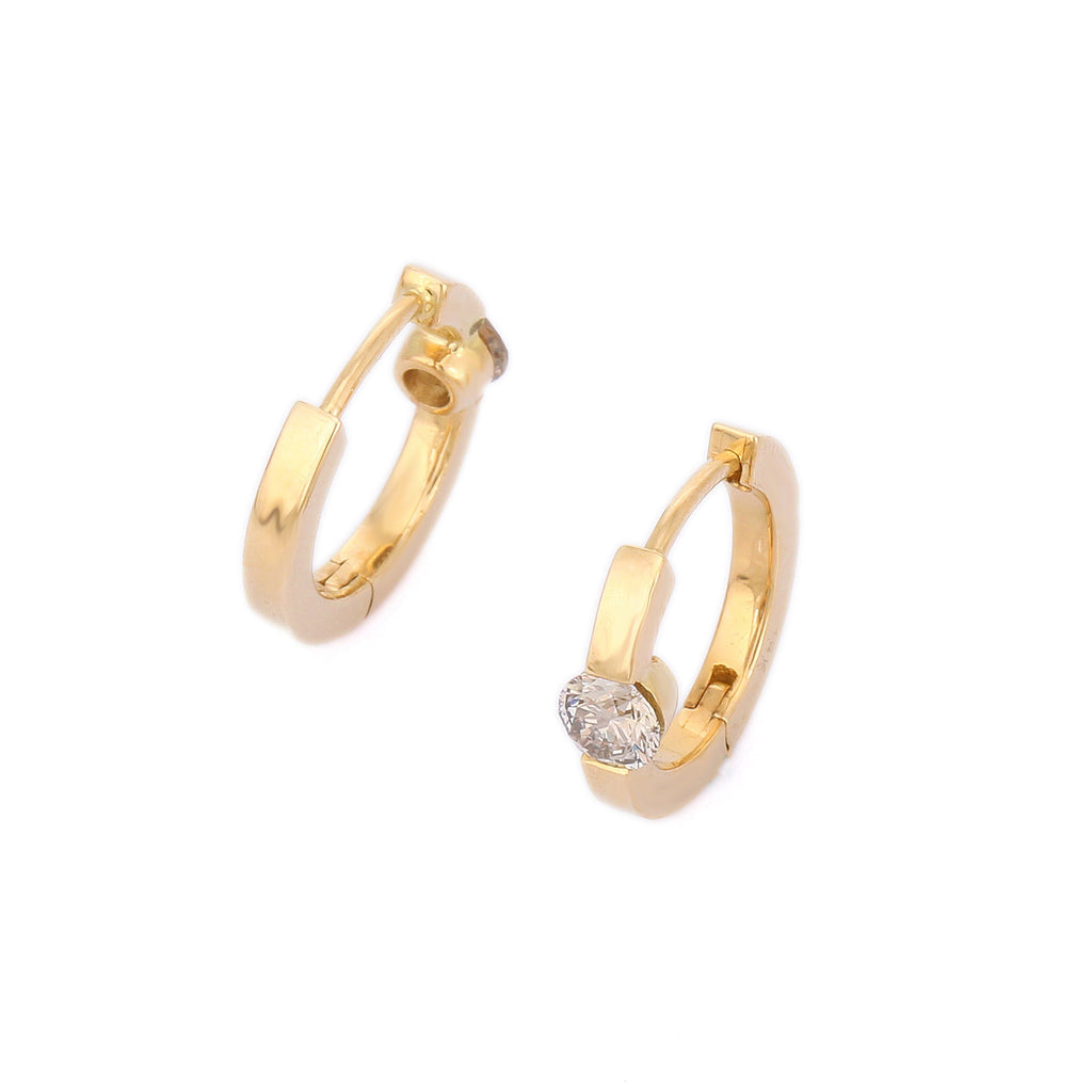 18K Yellow Gold Hoop Earrings With Blazing Diamond Image
