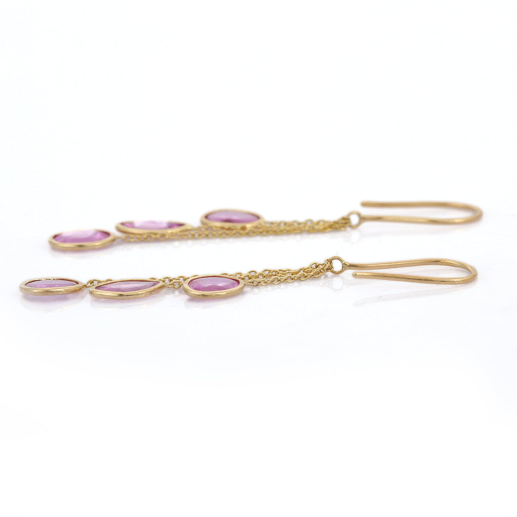 18K Yellow Gold Pink Sapphire Dangle Earrings Image
