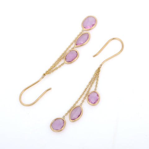 18K Yellow Gold Pink Sapphire Earrings - VR Jewels