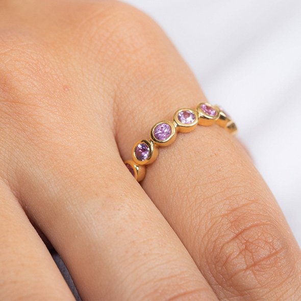 18K Gold Pink Sapphire Eternity Band - vrjewels-us