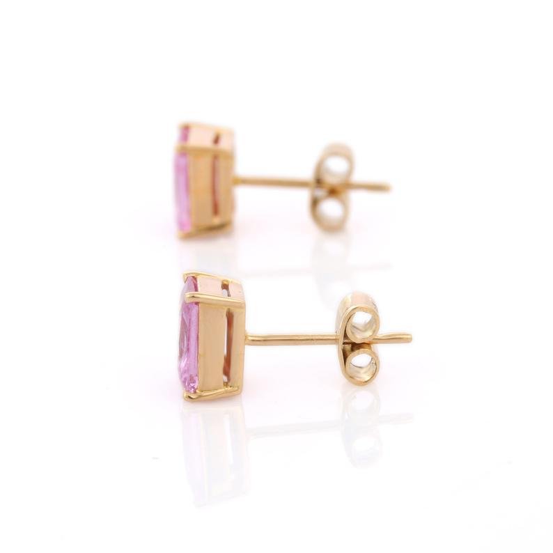 18K Yellow Gold Pink Sapphire Stud - VR Jewels