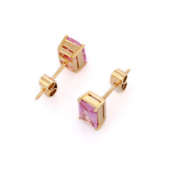 18K Yellow Gold Pink Sapphire Stud - VR Jewels