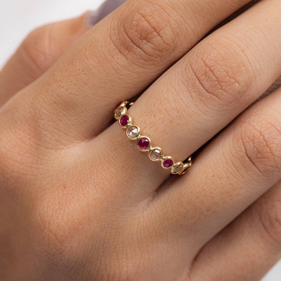 18K Gold Ruby Diamond Eternity Band - vrjewels-us