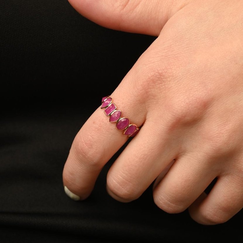 18K Yellow Gold Ruby Gemstone Eternity Band - VR Jewels