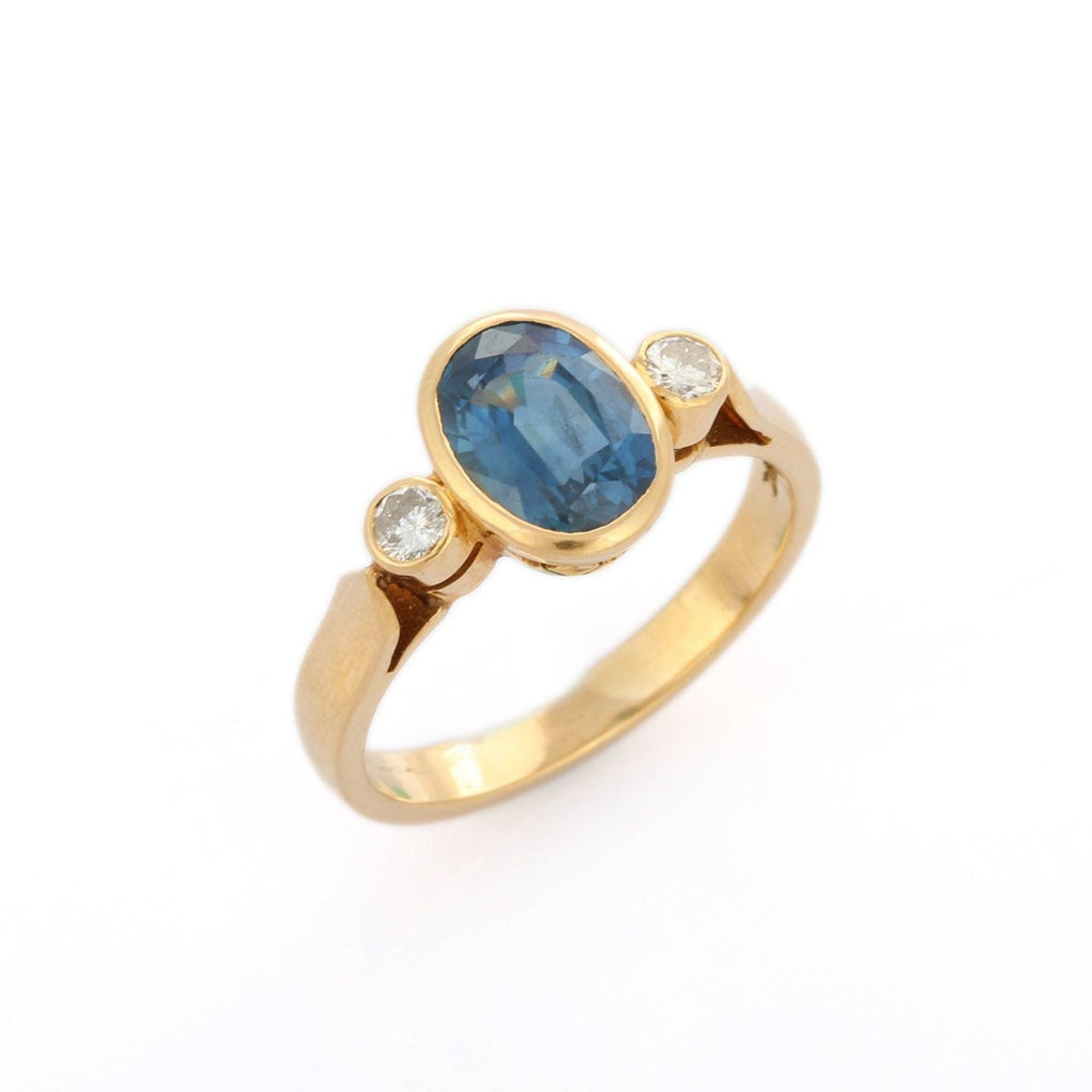 18K Gold Sapphire & Diamond Three Stone Ring Image