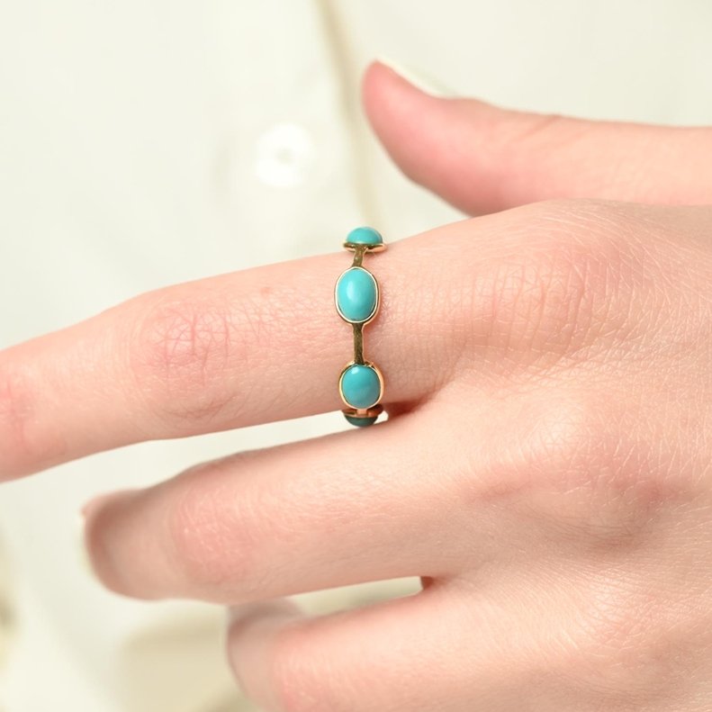 18K Gold Turquoise Eternity Band - vrjewels-us