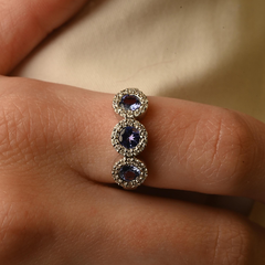 14K Gold Sapphire & Diamond Trinity Ring
