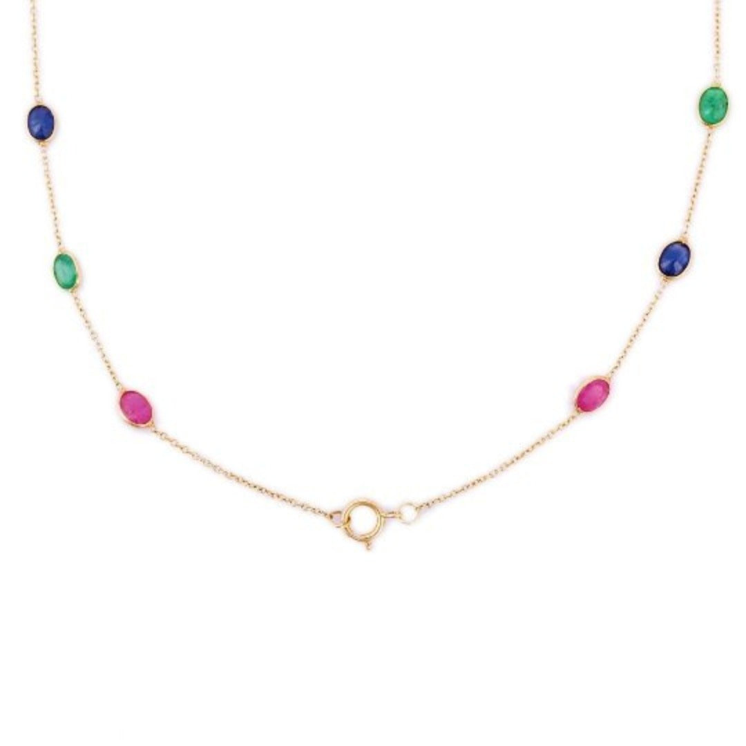 18K Multi-Gemstone Chain Necklace