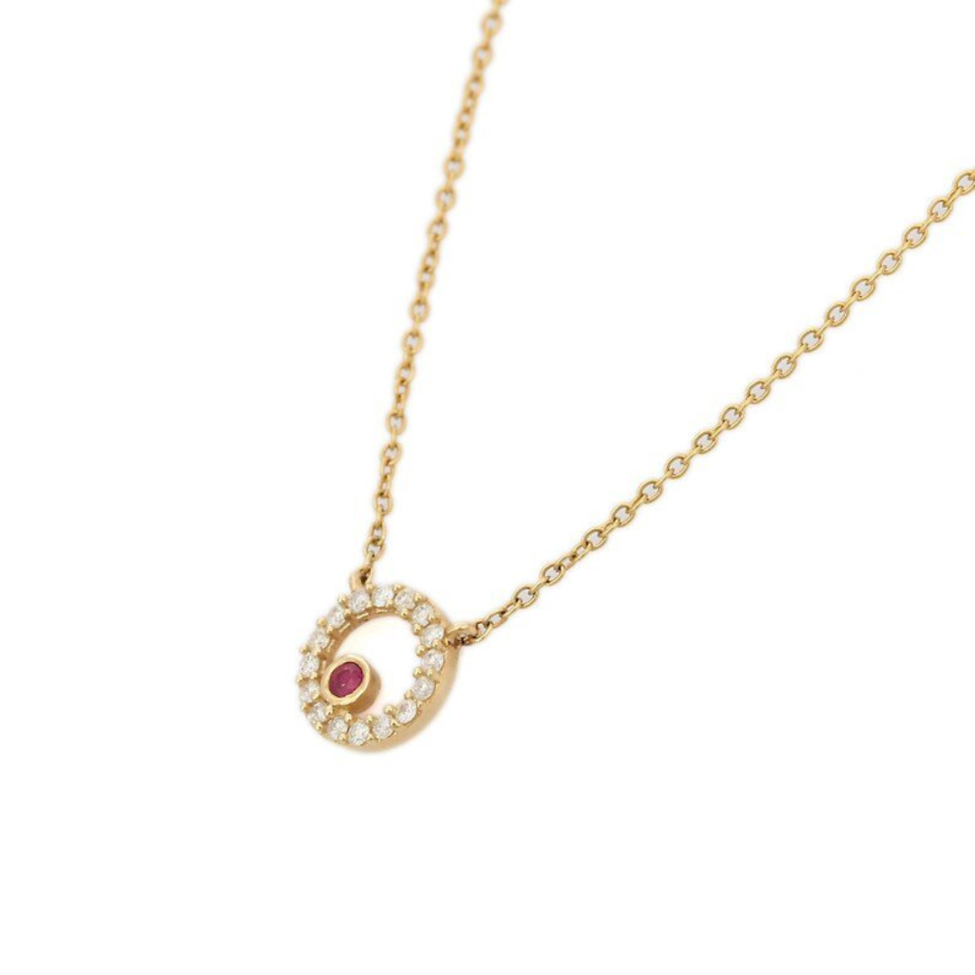 14K Solid Yellow Gold Ruby Necklace