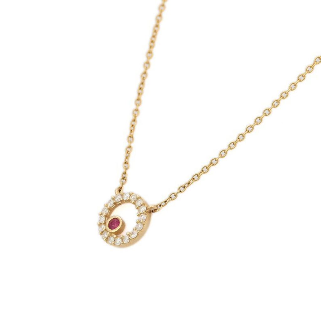 14K Gold Ruby Diamond Necklace Image