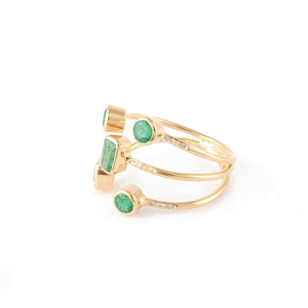 18K Yellow Gold Emerald Adjustable Ring Image