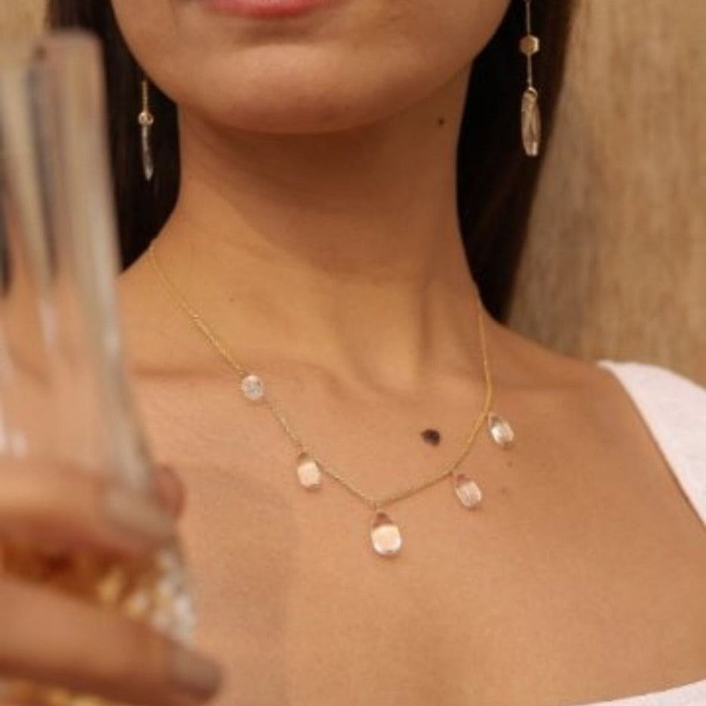 18K  Gold Crystal Drop Necklace Image