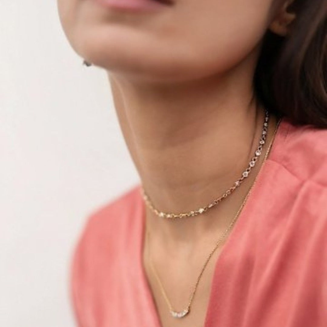 14K Diamond Bar Pendant Necklace
