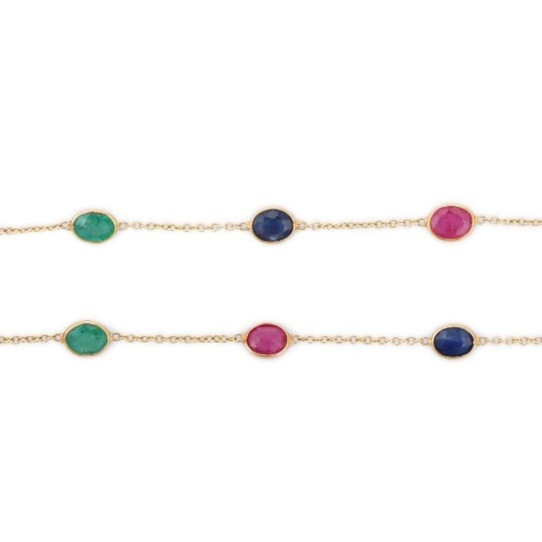 18K Multi-Gemstone Chain Necklace