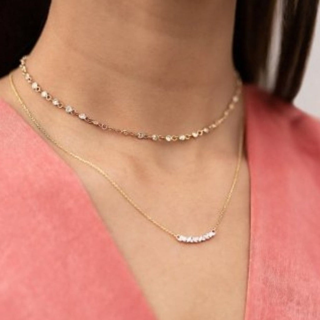 14K Diamond Bar Pendant Necklace Image